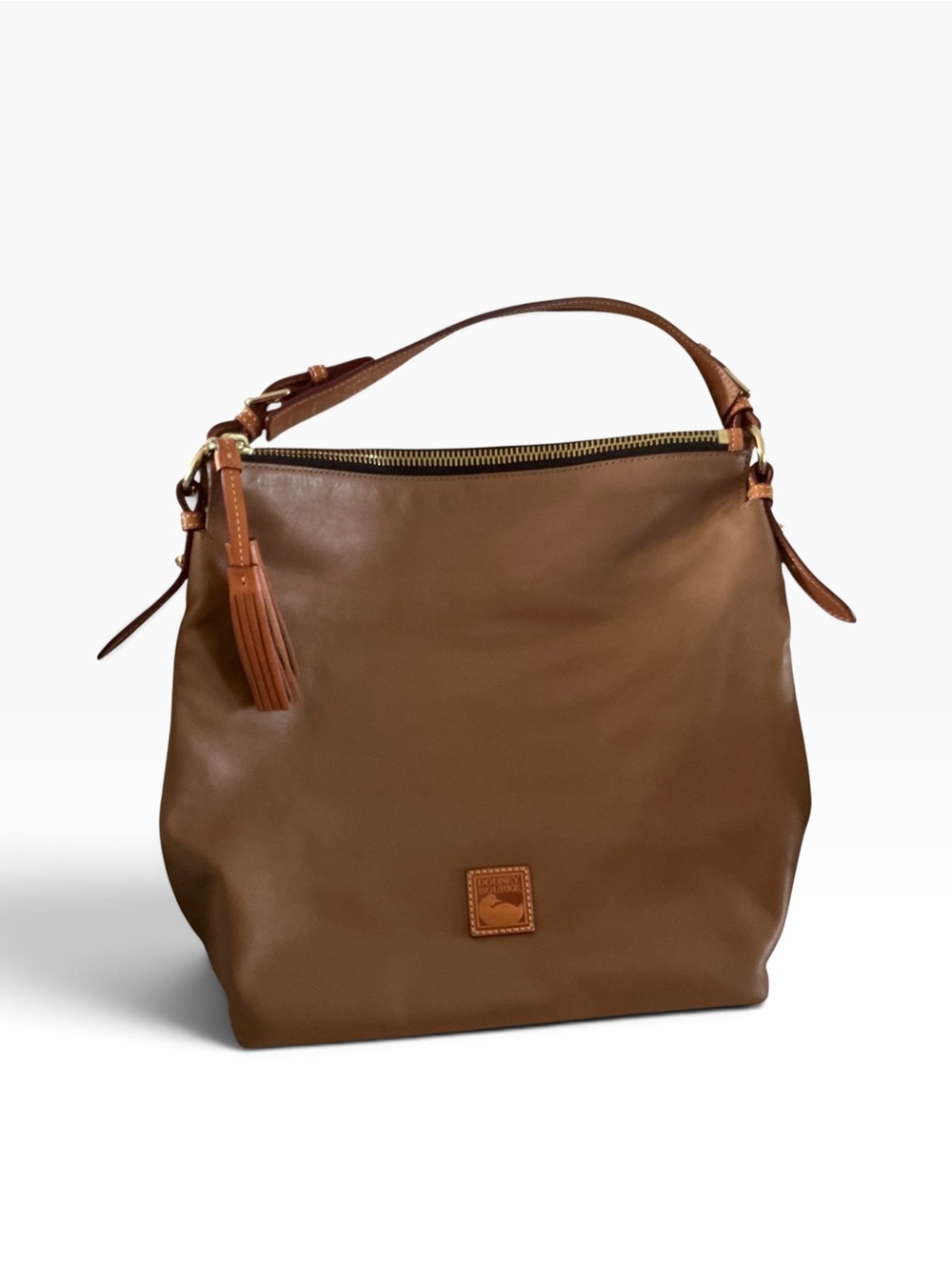 Dooney & Bourke smooth leather large hobo handbag mustard brown leather large
